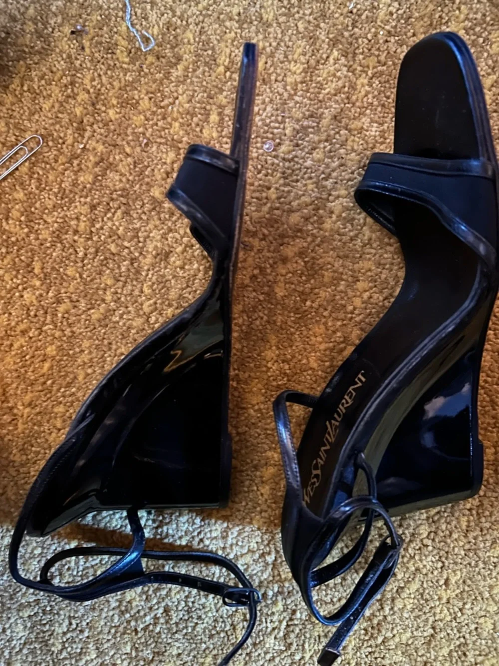 Yves Saint Laurent YSL Black Leather wedge heels  sexy comfy luxury vacation - Picture 3 of 12